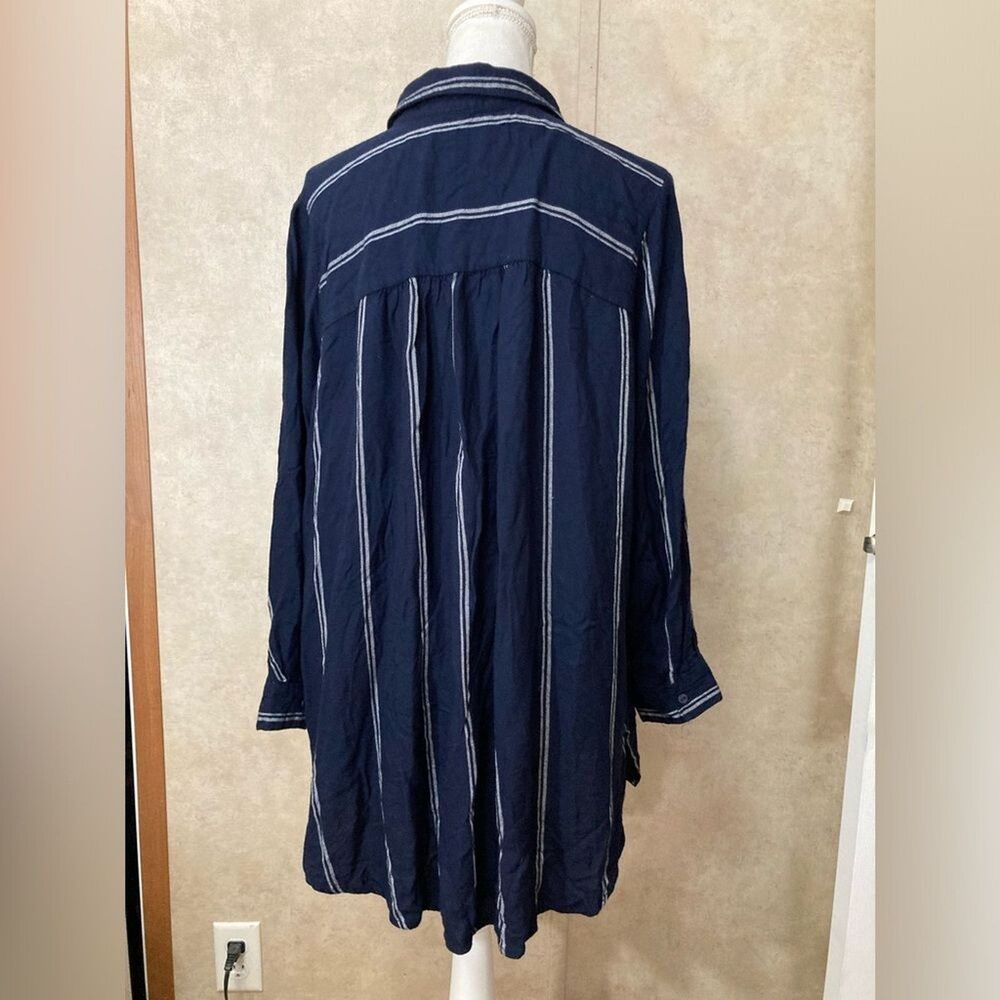 Ellos Blouse Womens 22 Blue White Stripe Tunic Button Up Long Sleeve Plus Preppy - Picture 2 of 8